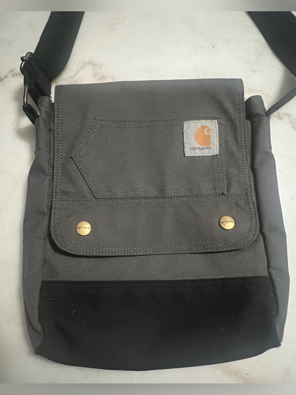 Carhartt Black Gray Crossbody Snap Bag Heavy Duty Water Resistant Canvas